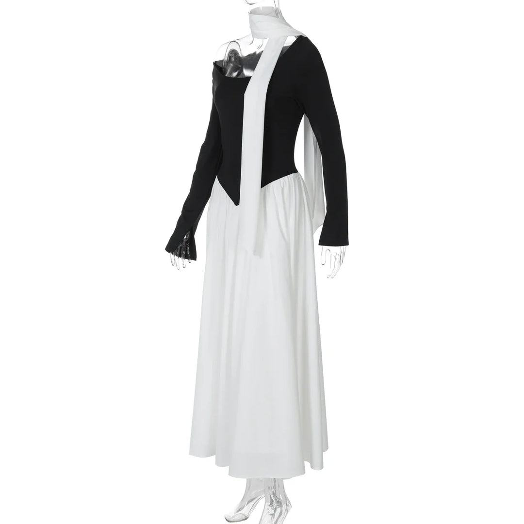 Maxi Dress with Scarf Decoration - NESSIA