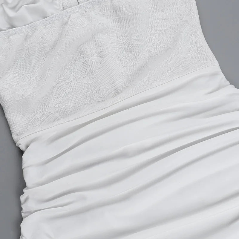 שמלת מיני כיווצים צמודה בעיצוב מחוך תחרה סגירת סיכות גב פתוח - אמילי