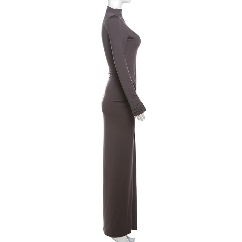 שמלת מקסי כיווצים צווארון חצי גולף - קרלה