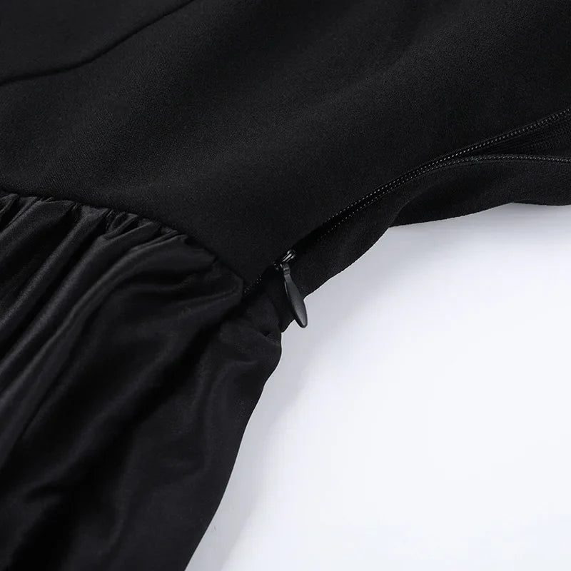 שמלת מיני בלון בגזרת קשירה בצוואר חצאית סאטן - Mikaela