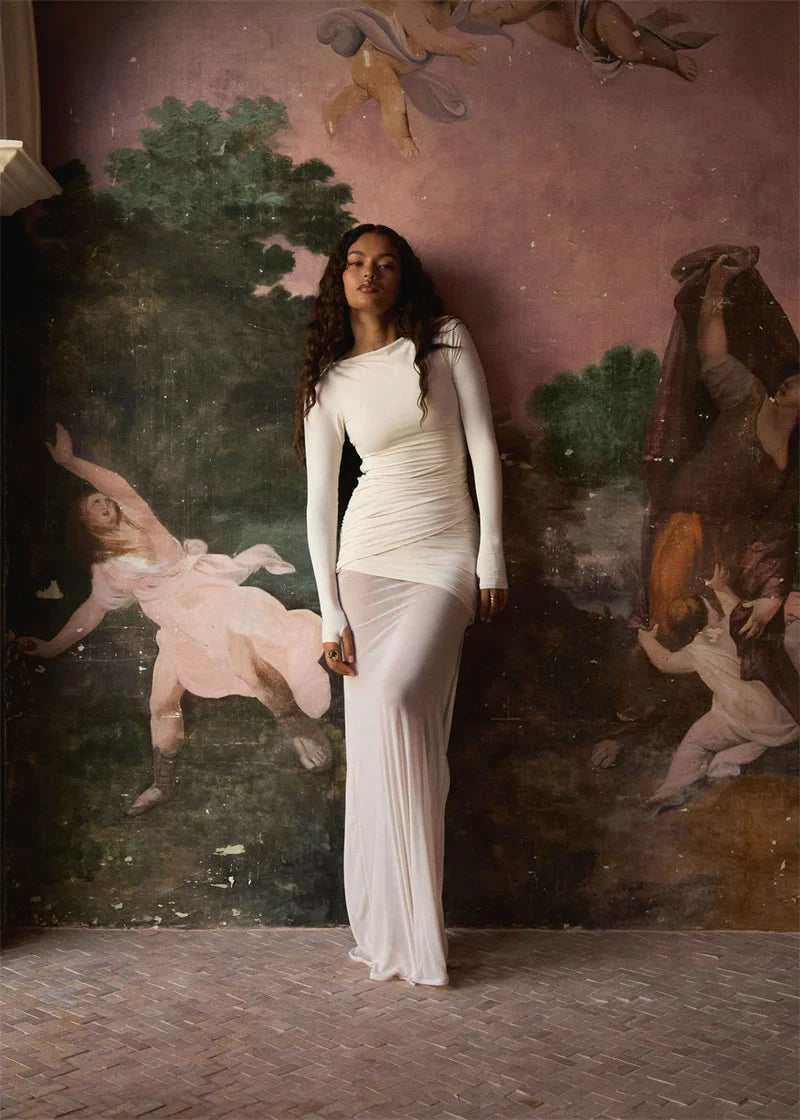 Open-back pleated mini dress with chiffon skirt - SARI