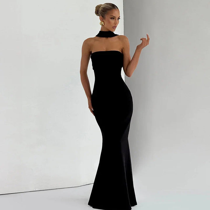 Strapless maxi dress with scarf decoration - MAROM