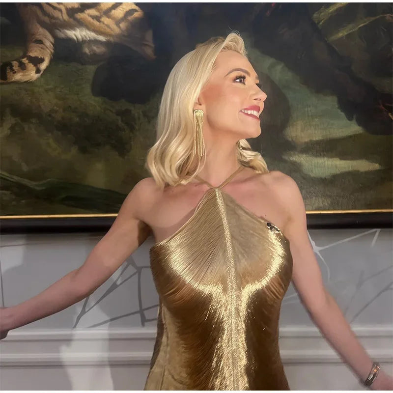 שמלת מקסי חוטים מבריקים גב פתוח - Ashley