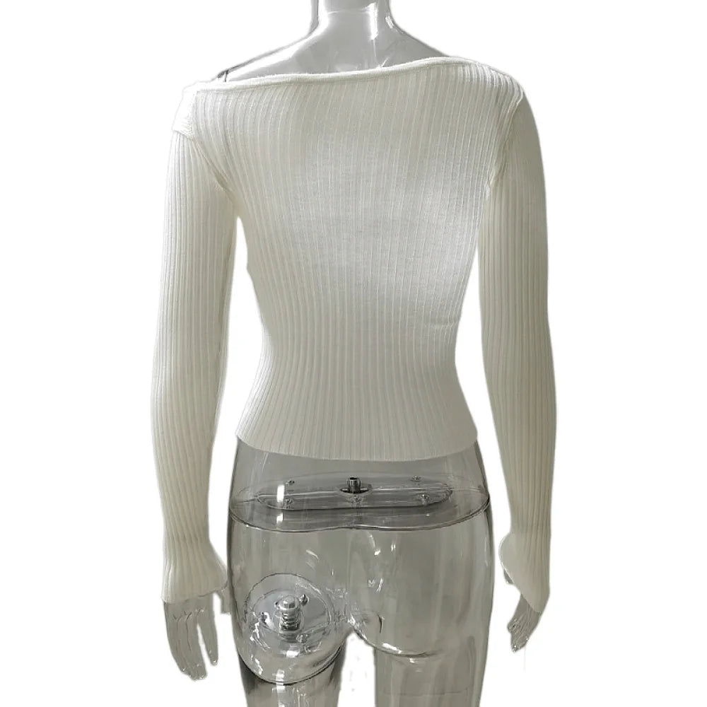 סריג צווארון אסימטרי כתף חשופה - פיירי