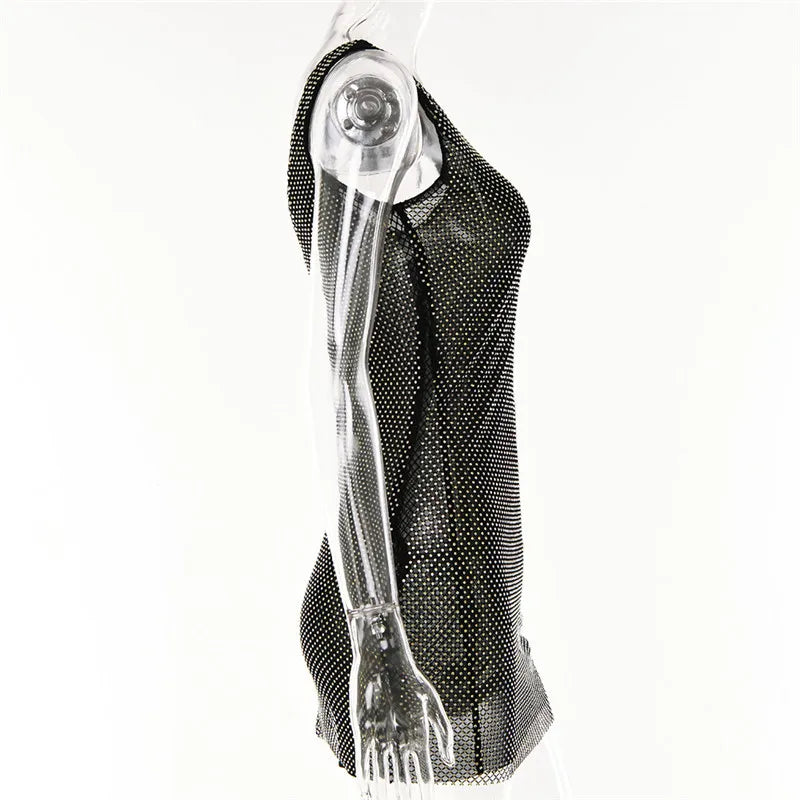 שמלת מיני רשת יהלומים מנצנצת תחתית אטומה גב פתוח - מוריסון