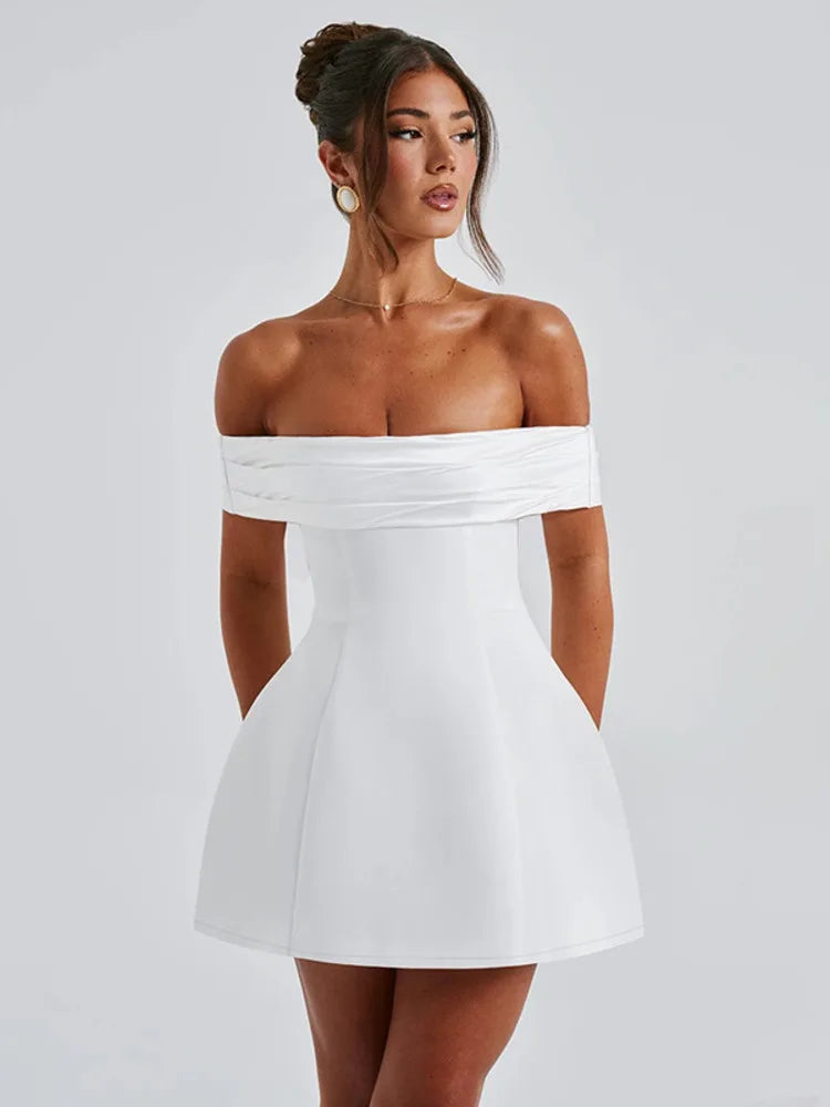 שמלת מיני כתפיים חשופות כתפיית סאטן - סיה