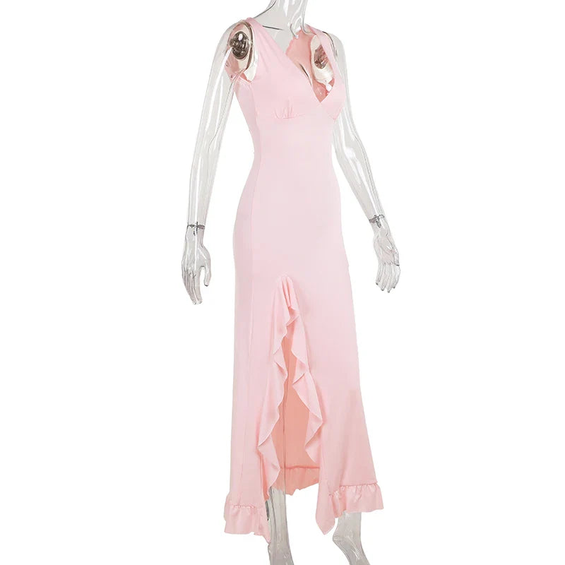 שמלת מקסי אלגנטית בעיצוב שסע מלמלה - פלור