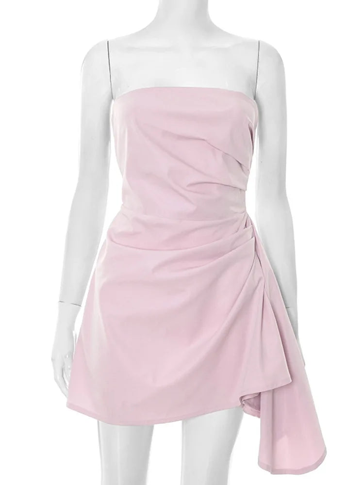 שמלת מיני סטרפלס בעיצוב קיפולים - מלודי