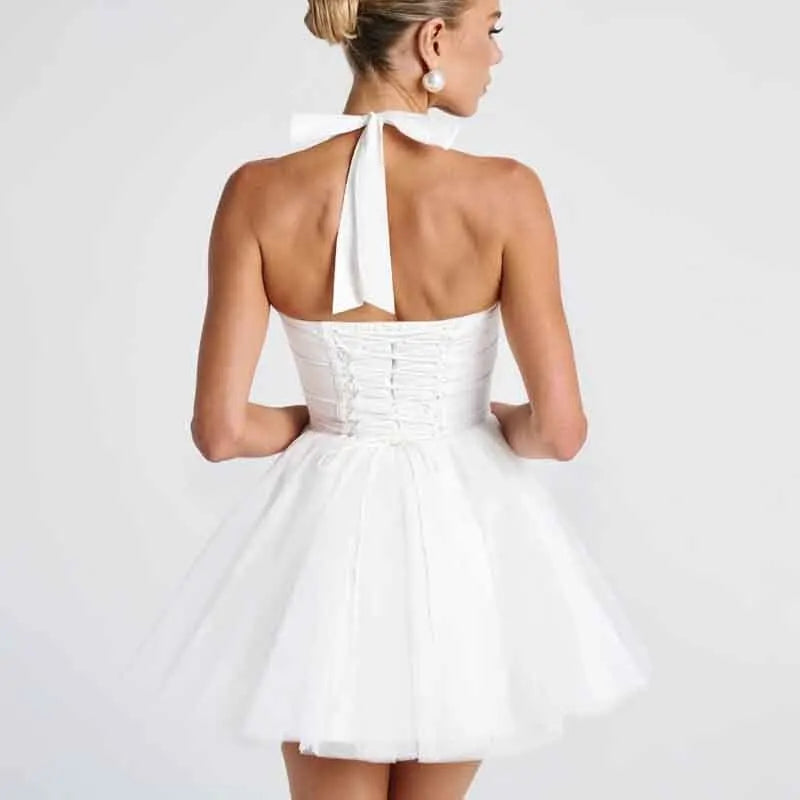 שמלת מיני בלרינה בגזרת A בעיצוב מחוך וטול גב פתוח - מימי