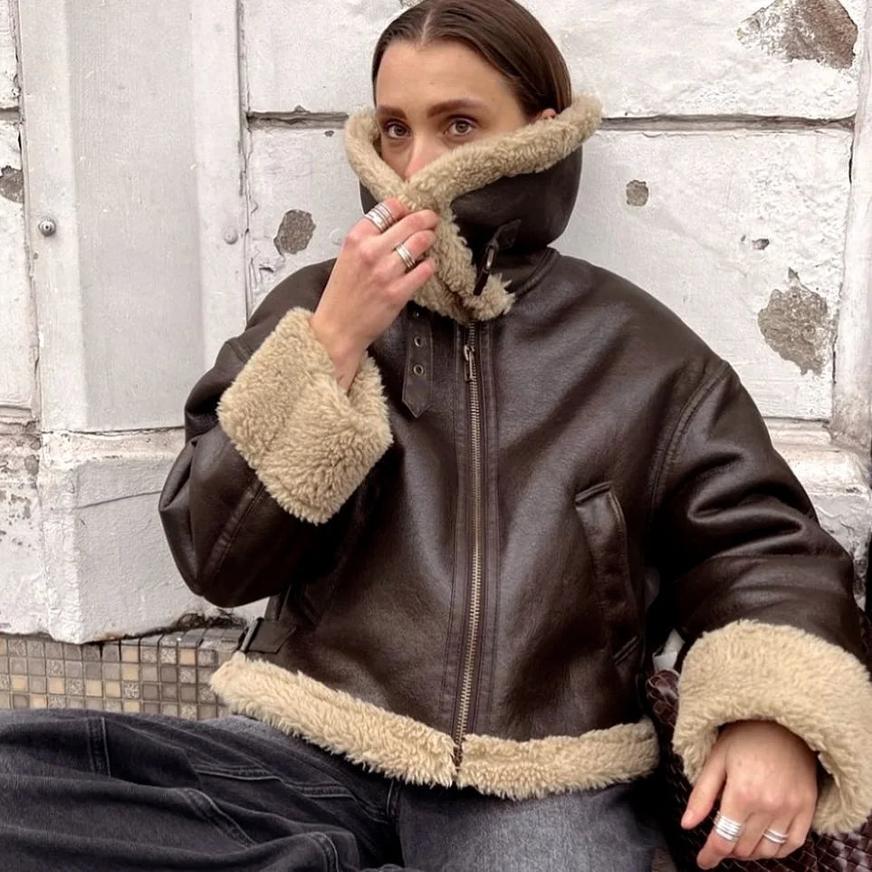 מעיל עור פרווה פנימית - קנדי