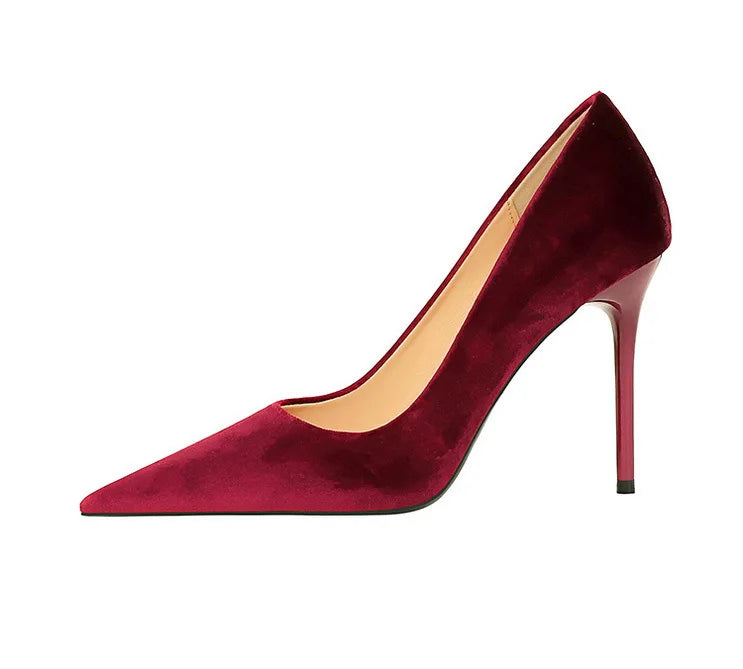 Pointed velvet fabric high heel shoes - Lunar