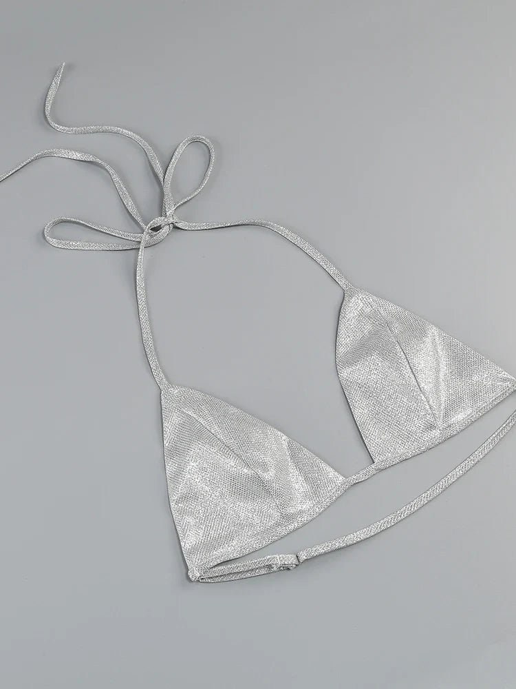 חליפת 3 חלקים גליטר מנצנצת חזייה בלייזר ומכנסיים פדלפון גזרה גבוהה - גלורי