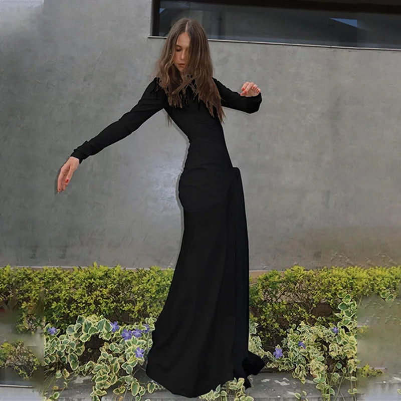 שמלת מקסי צנועה בעיצוב קשירה - מייפל