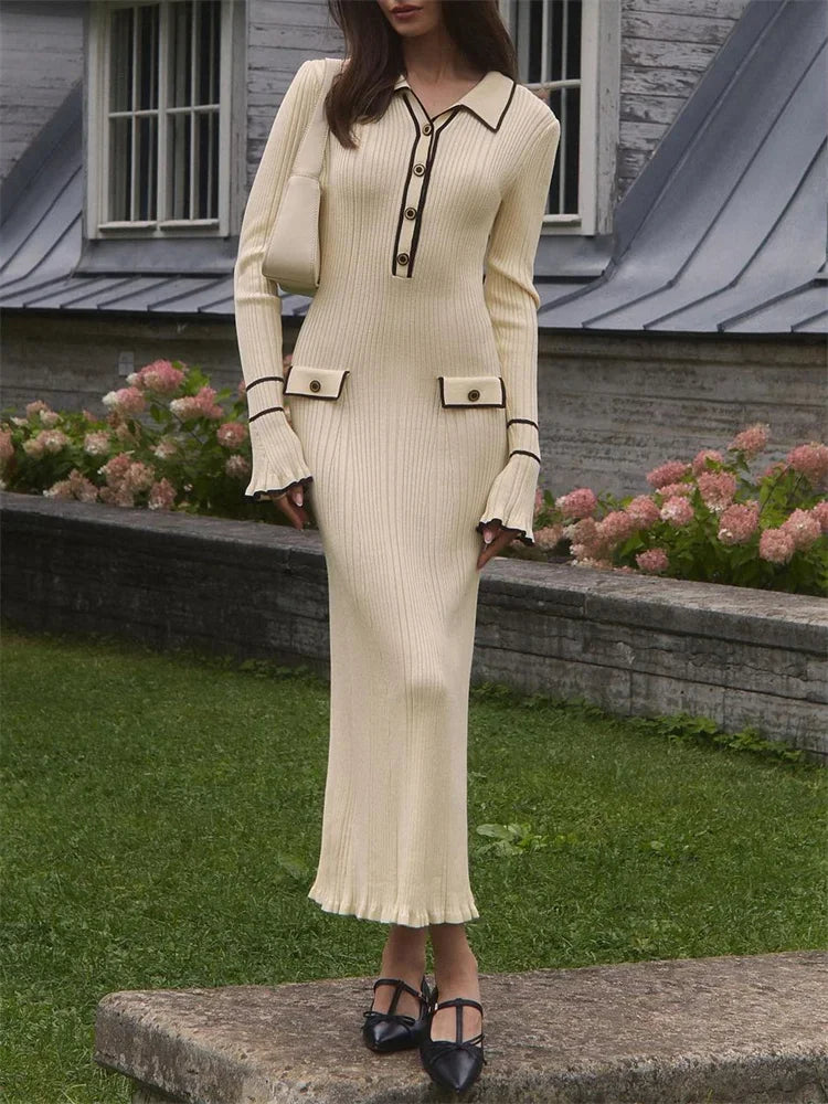 שמלת מקסי / מיני סרוגה בעיצוב אירופאי - Marceline