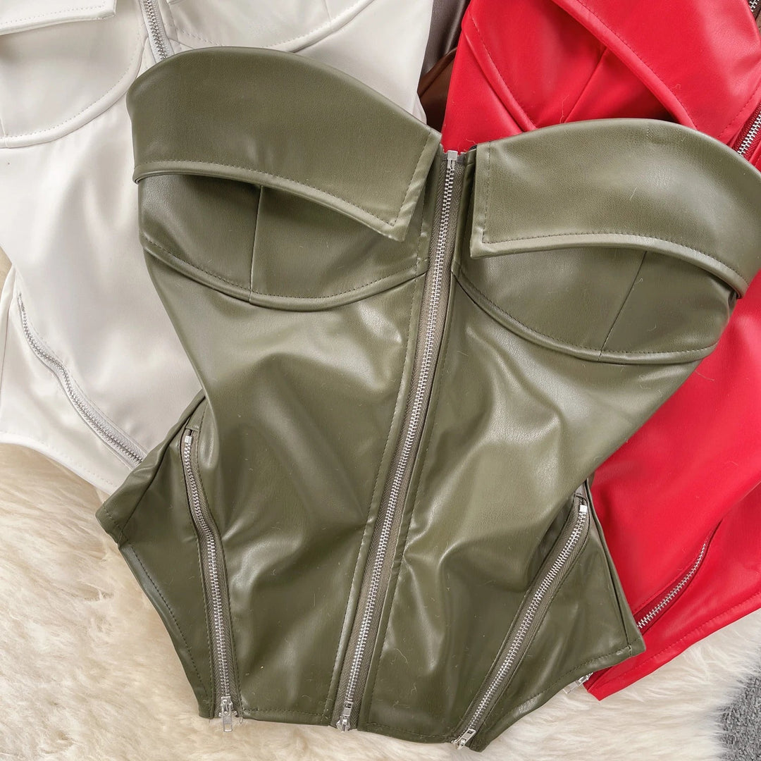 Strapless leatherette corset with front zipper closure - Carter