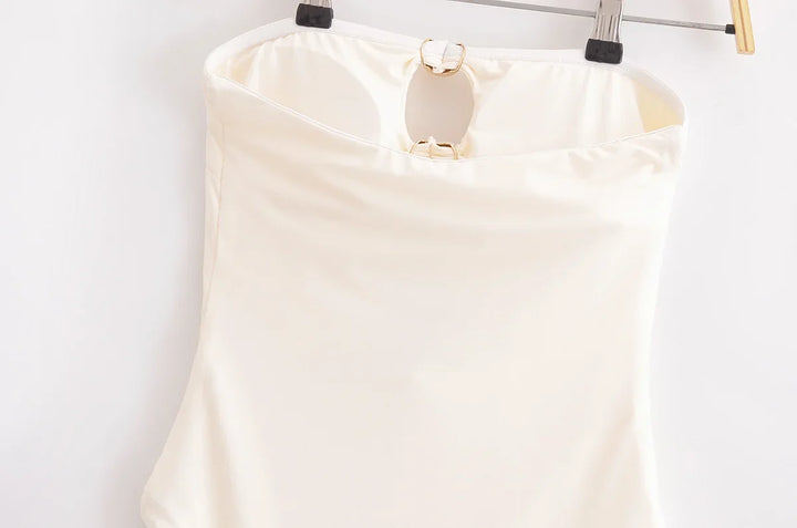 Strapless one-piece swimsuit with gold heart buckles and openings - Choshen 