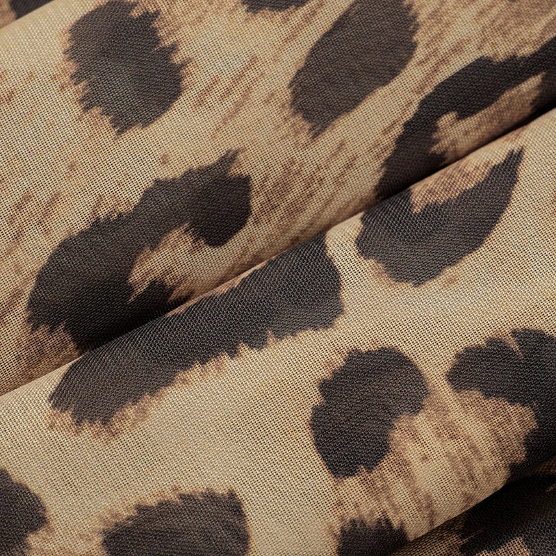 אוברול שיפון מנומר קצר בעיצוב שמלת מיני מחשוף V עמוק  - ג'יל