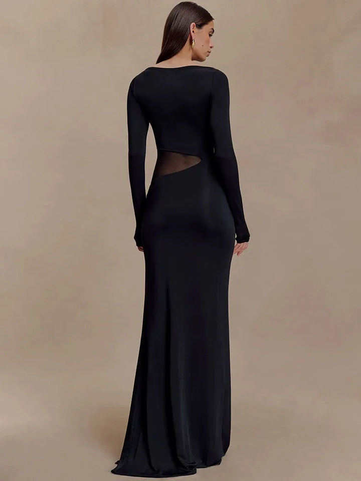 Maxi dress with slit and mesh design - ALONA