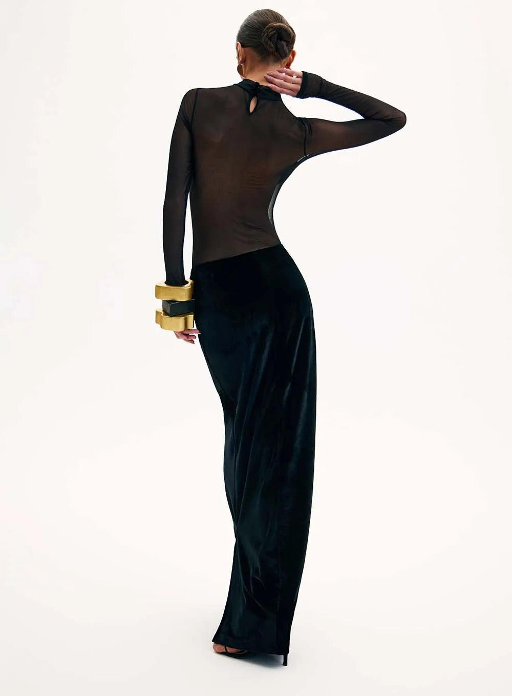 שמלת מקסי קטיפה בעיצוב רשת - ג'ואן