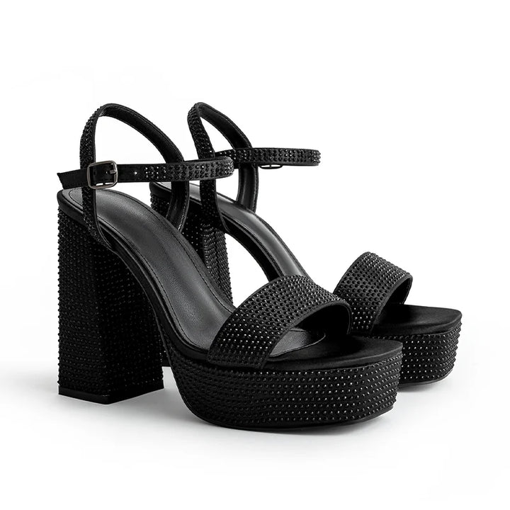 Platform Heel Sandals with Sequin Decoration - Amy