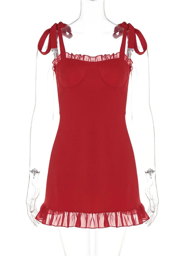 שמלת מיני צמודה בעיטור מלמלת שיפון קשירה בכתפיות - מימי