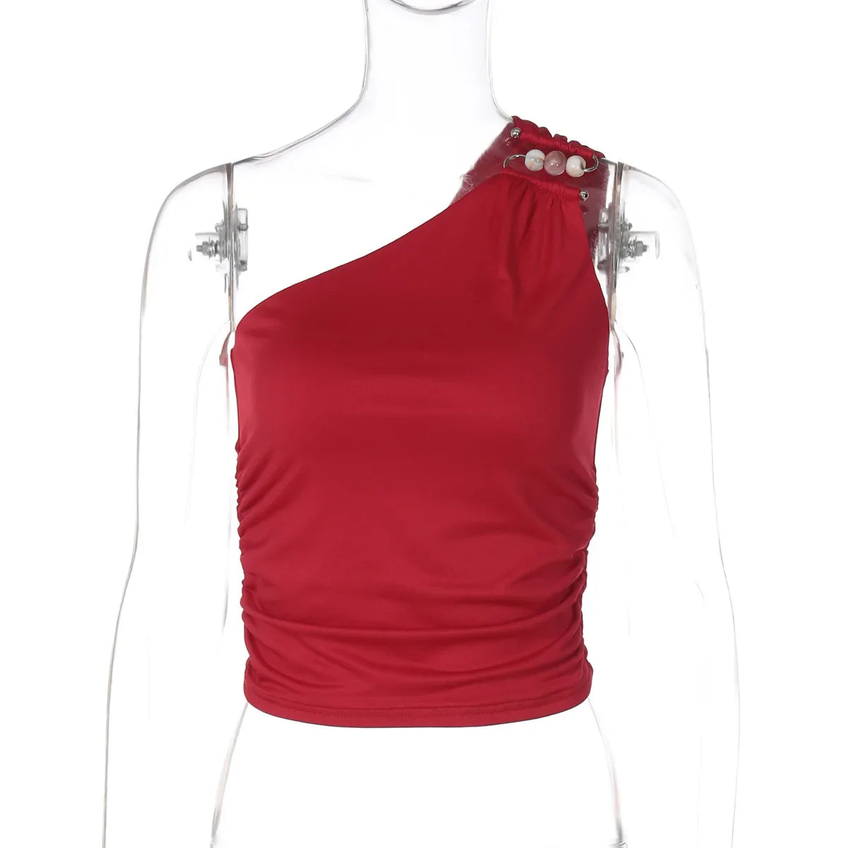 טופ גופיה כתפיה אחת בעיטור אבזם חרוזים - קני