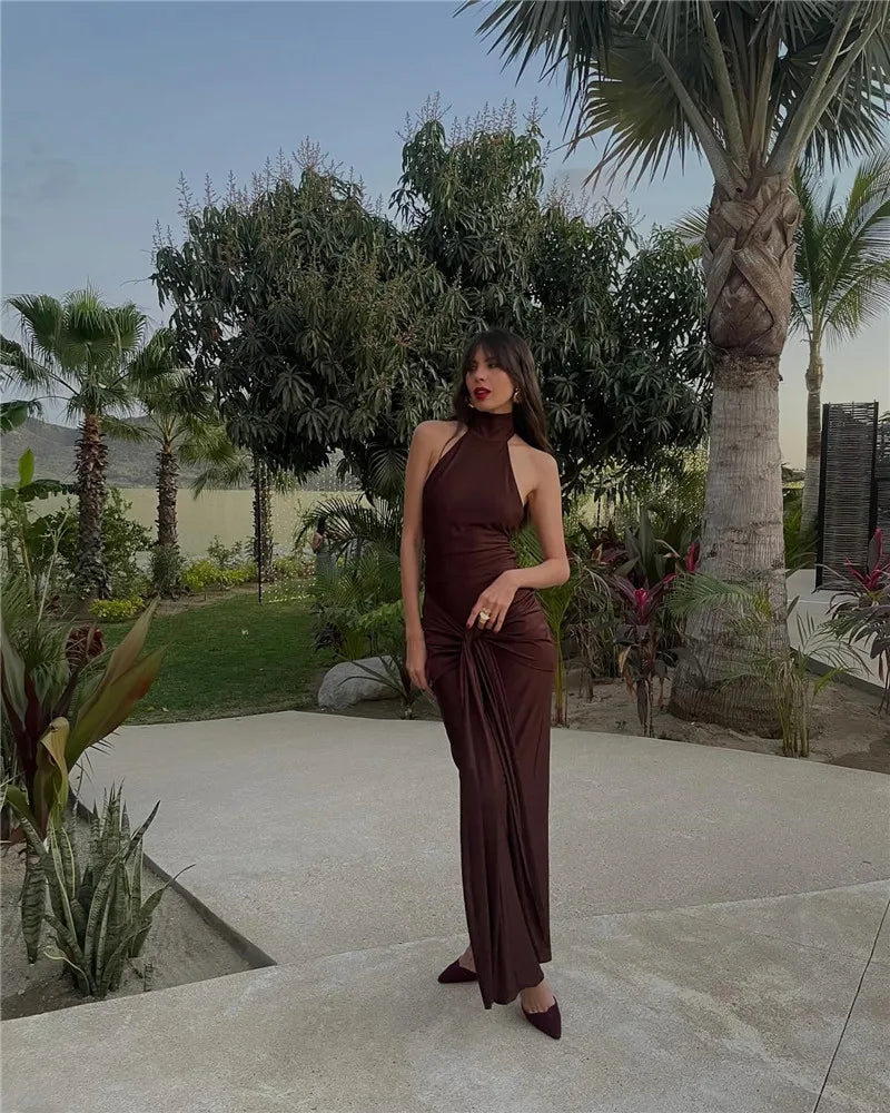 שמלת מקסי צווארון גולף גב פתוח - LINA