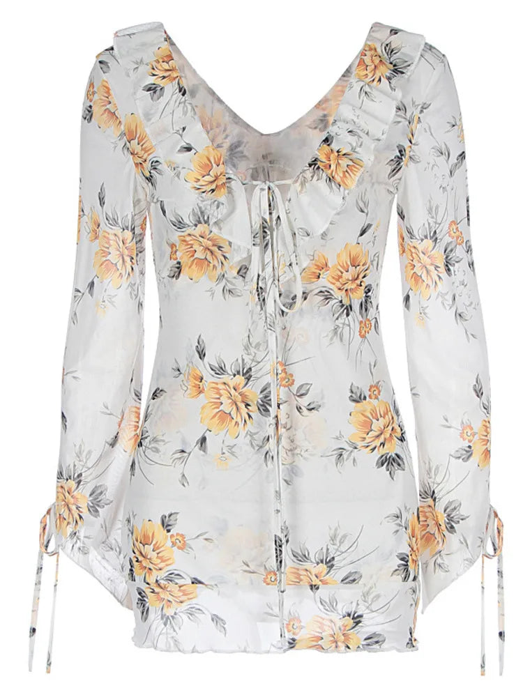 שמלת מיני שיפון פרחונית מלמלה - מרי לין