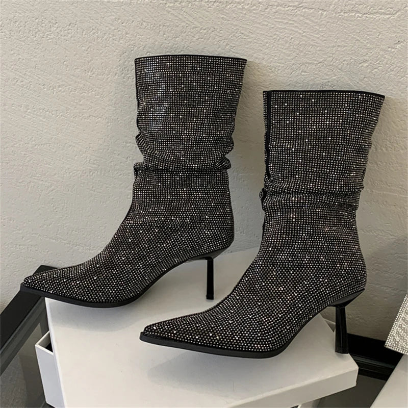 Pointed-heel boots with glittering rhinestones - Blakely