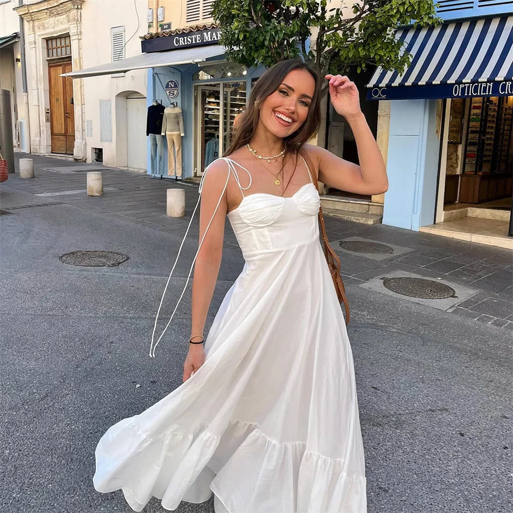 שמלת מקסי מלמלה בגזרת A קשירה בכתפיות - Allie