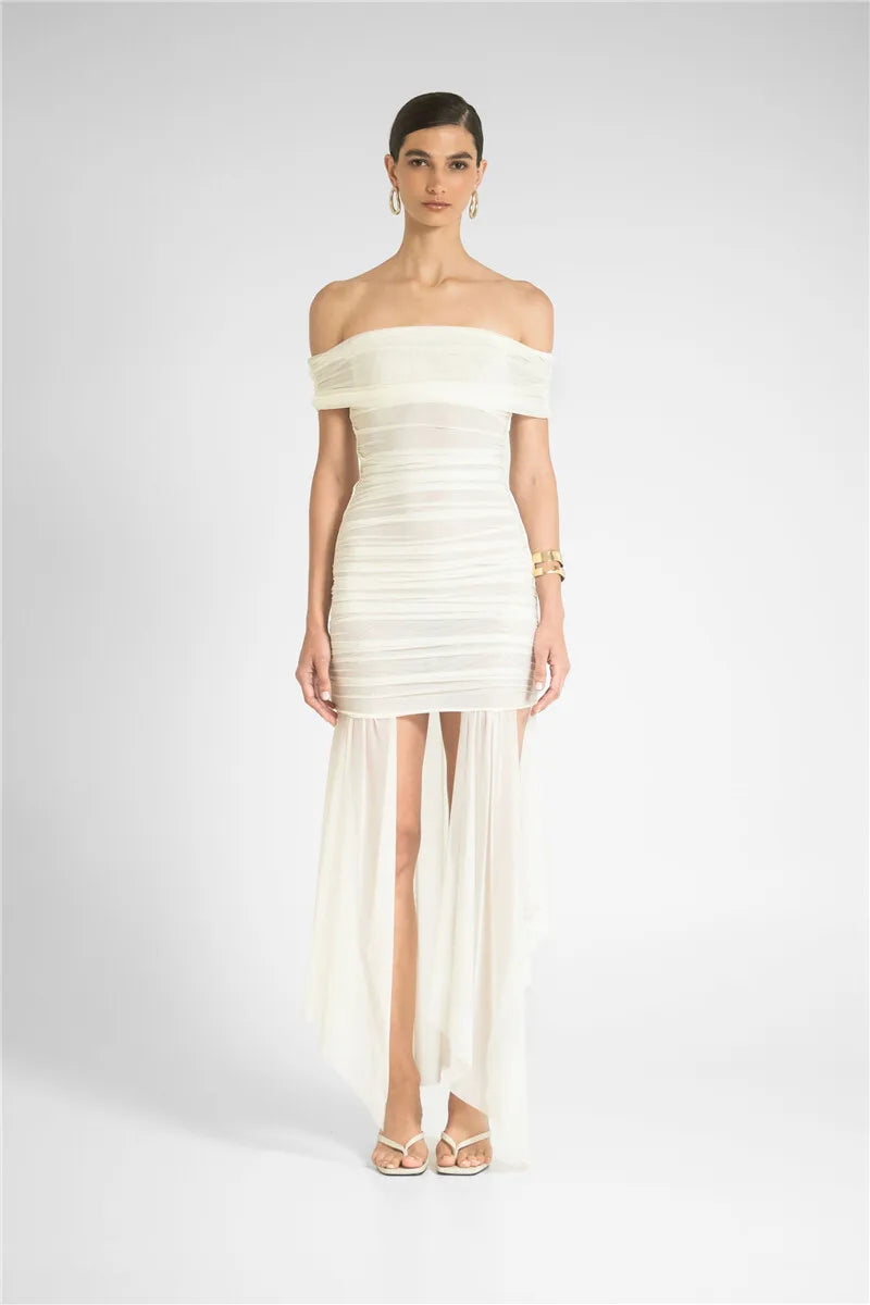 שמלת חוף שקופה כתפיים חשופות בעיצוב שסעים - לילאה