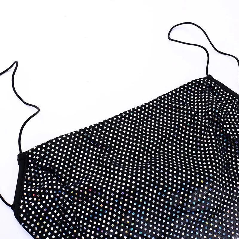 סט שני חלקים חצאית מקסי וטופ בעיטור זרקונים מנצנצים - שייני