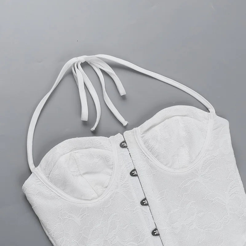 שמלת מיני כיווצים צמודה בעיצוב מחוך תחרה סגירת סיכות גב פתוח - אמילי