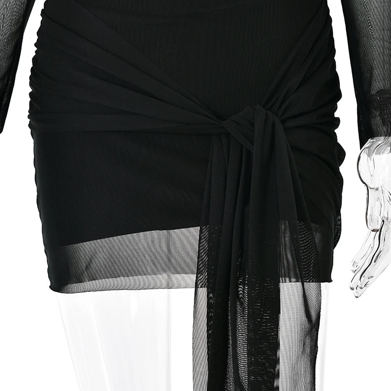 שמלת מיני שיפון כתפיים חשופות בעיצוב קשירה - CAMI