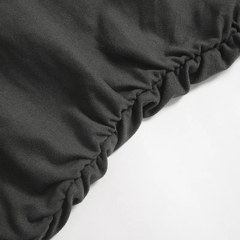 שמלת מיני כיווצים שרוול ארוך צוואר אסימטרי - לונר