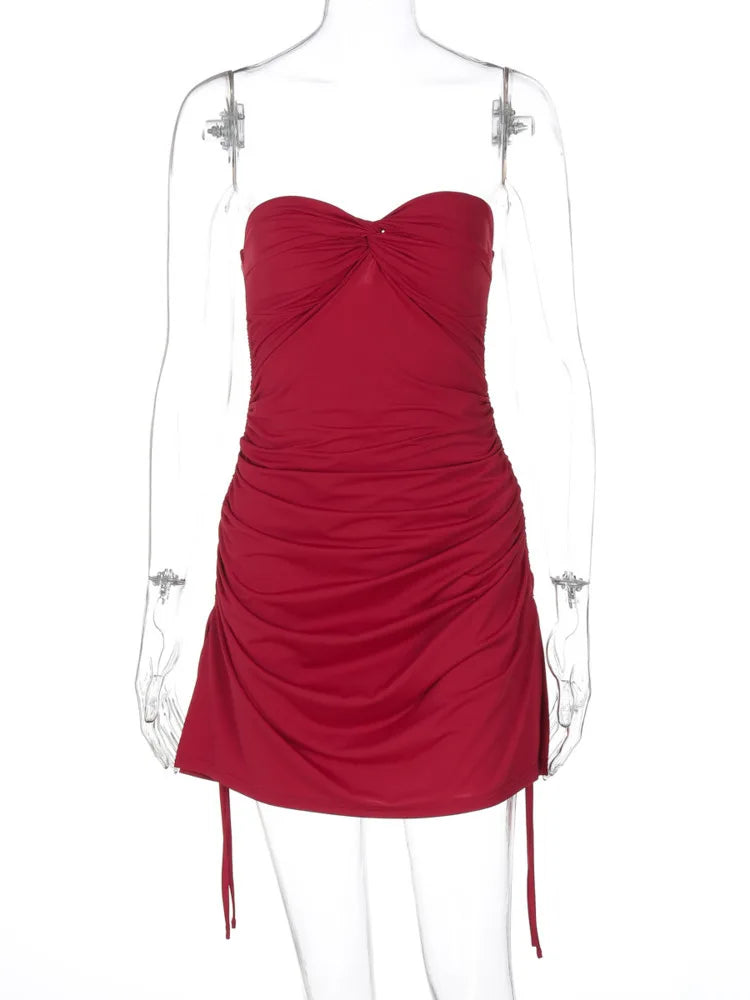 שמלת מיני סטרפלס כיווצים - גבי