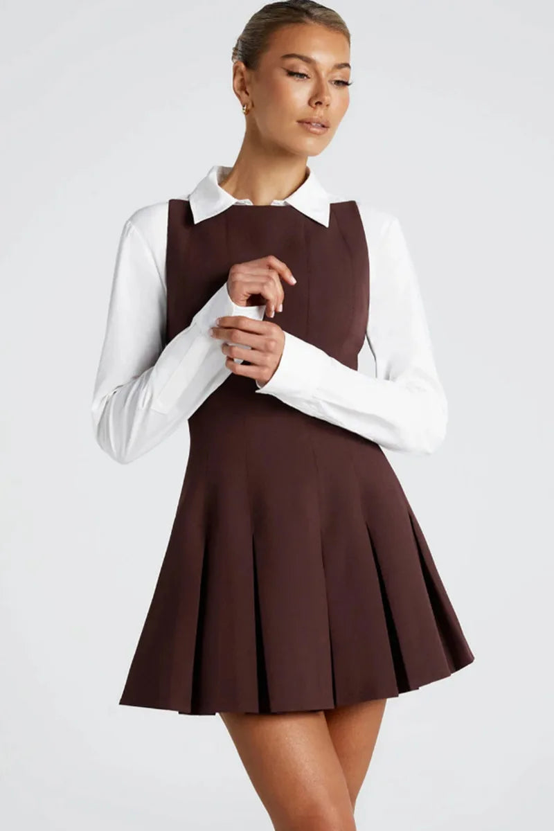 שמלת מיני בעיצוב קיפולים בגזרת A גב פתוח - Judith