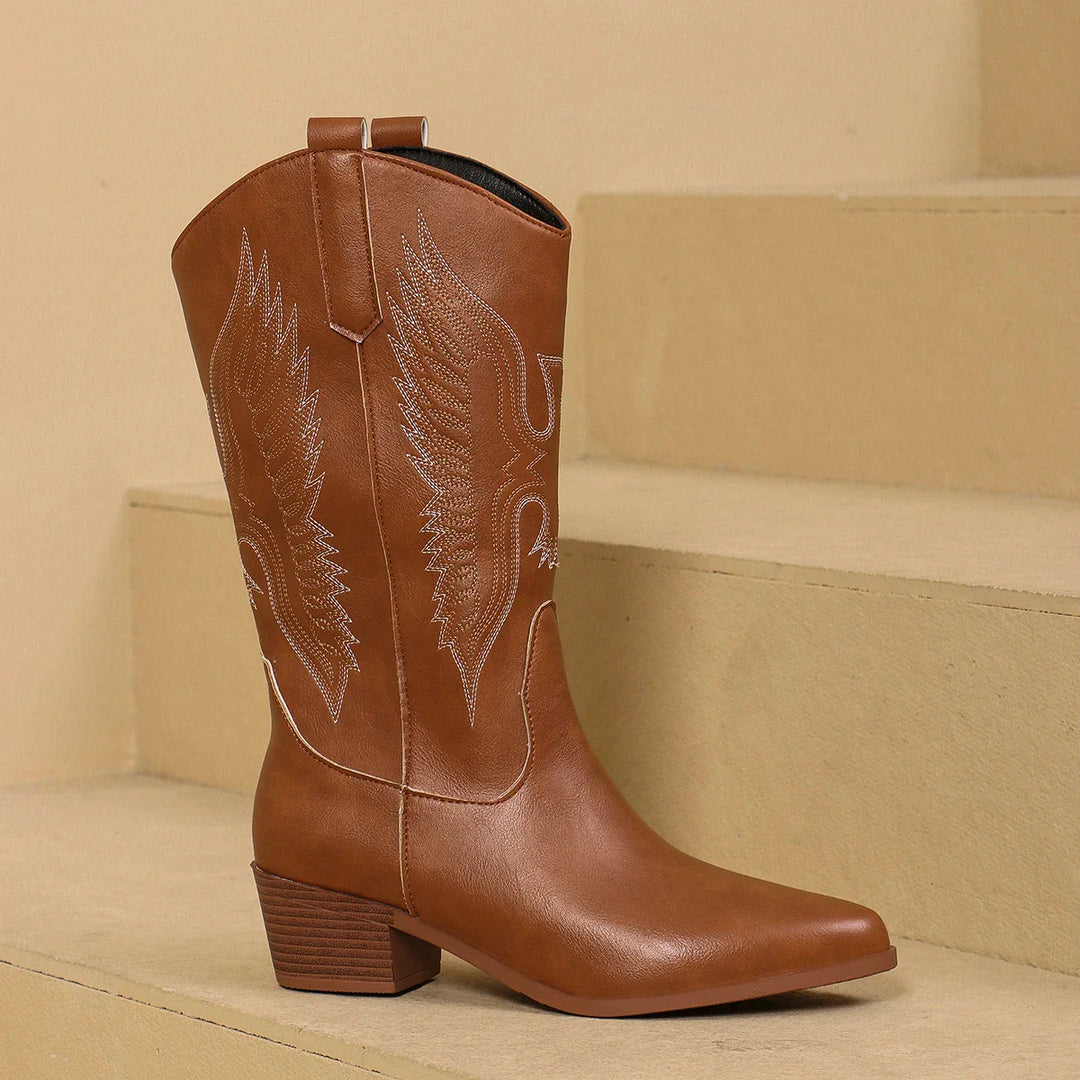 Faux leather cowboy boots with embroidered wings - Angels
