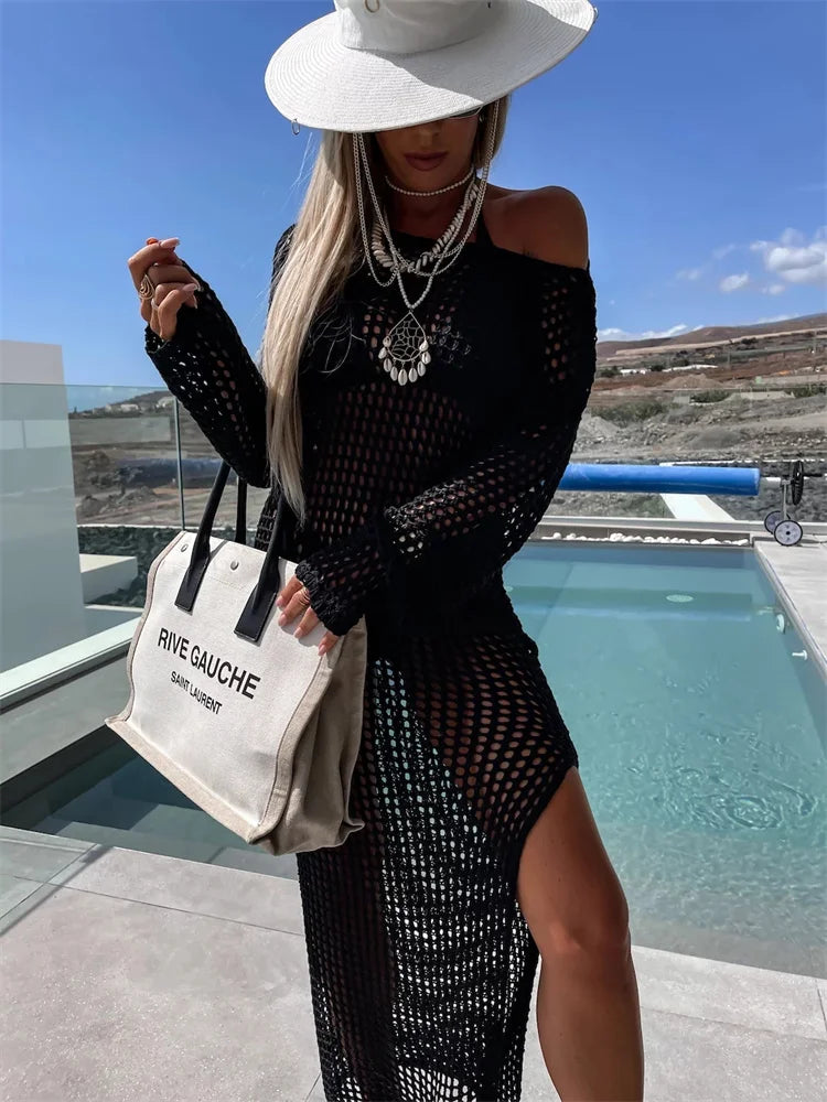 שמלת חוף רשת מקסי בעיצוב שסע - Miranda