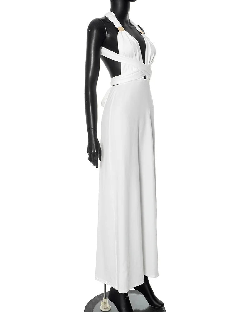 שמלת מקסי בוהו בעיצוב קשירות בעיטור אבזמי זהב - מיכאלה