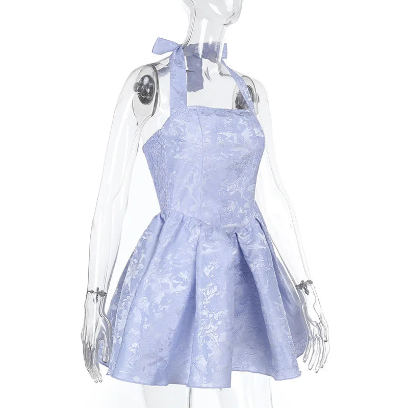 שמלת מיני בגזרת A בעיצוב רקמת איורי פרחים קשירה בצוואר - אל אריה