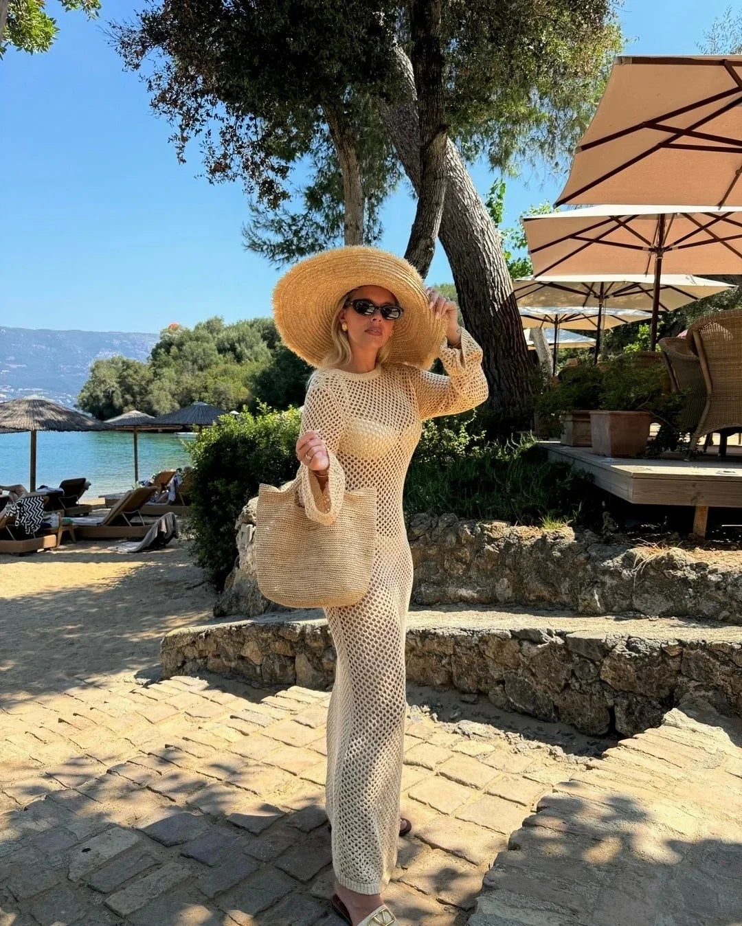 שמלת חוף מקסי רשת חזה/גב חשוף - Amber