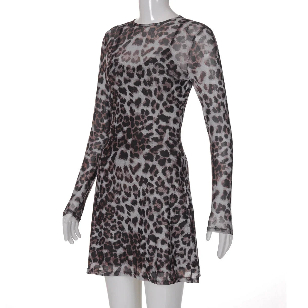 שמלת מיני שיפון מנומרת בעיצוב תחתית אטומה - LEO