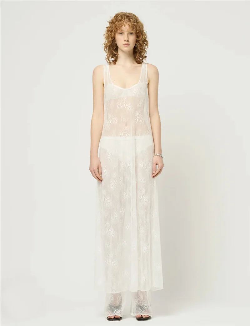 שמלת מקסי חוף תחרה שקופה - Sasha