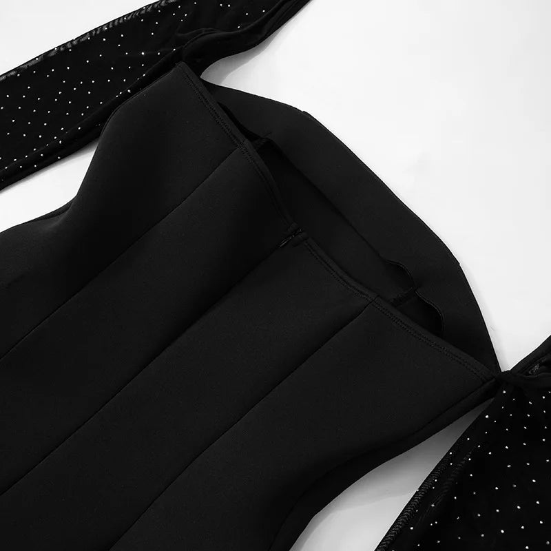 שמלת מיני בעיצוב שרוולי רשת נצנצים - GADE