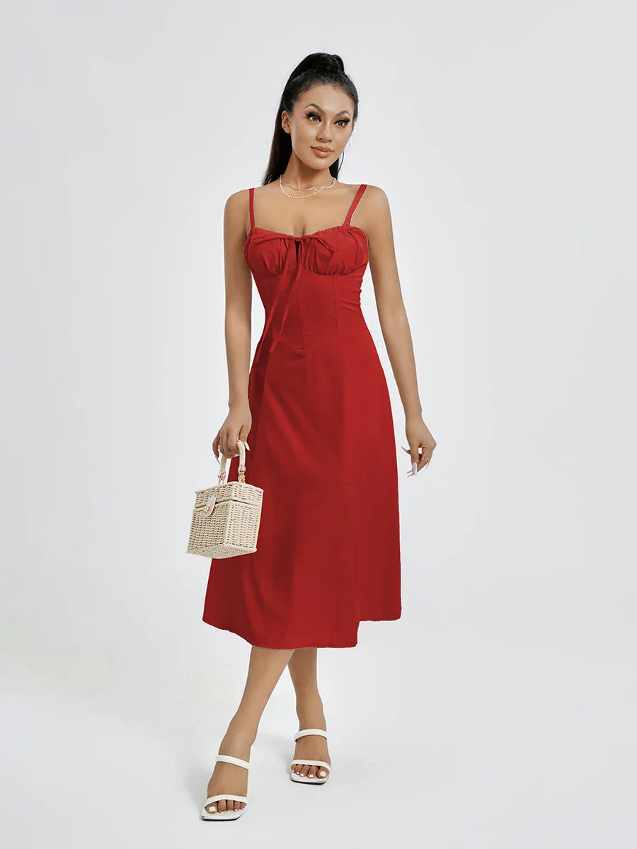 שמלת מידי קיצית בעיצוב כפרי בעיטור שסע - אלדורי