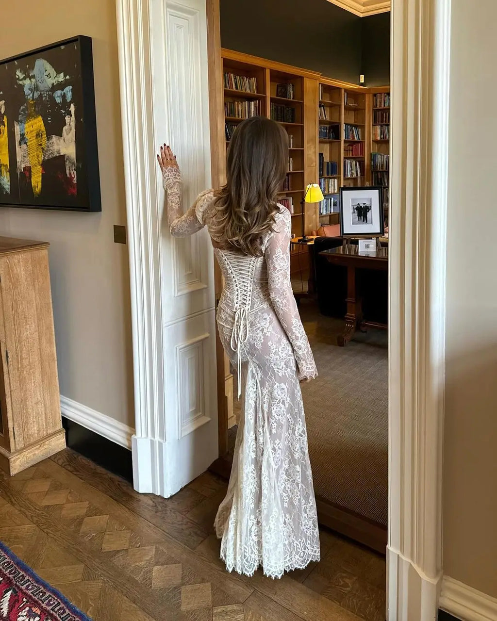 שמלת מקסי אלגנטית תחרה בשילוב עליונית שרוולי תחרה - איליה