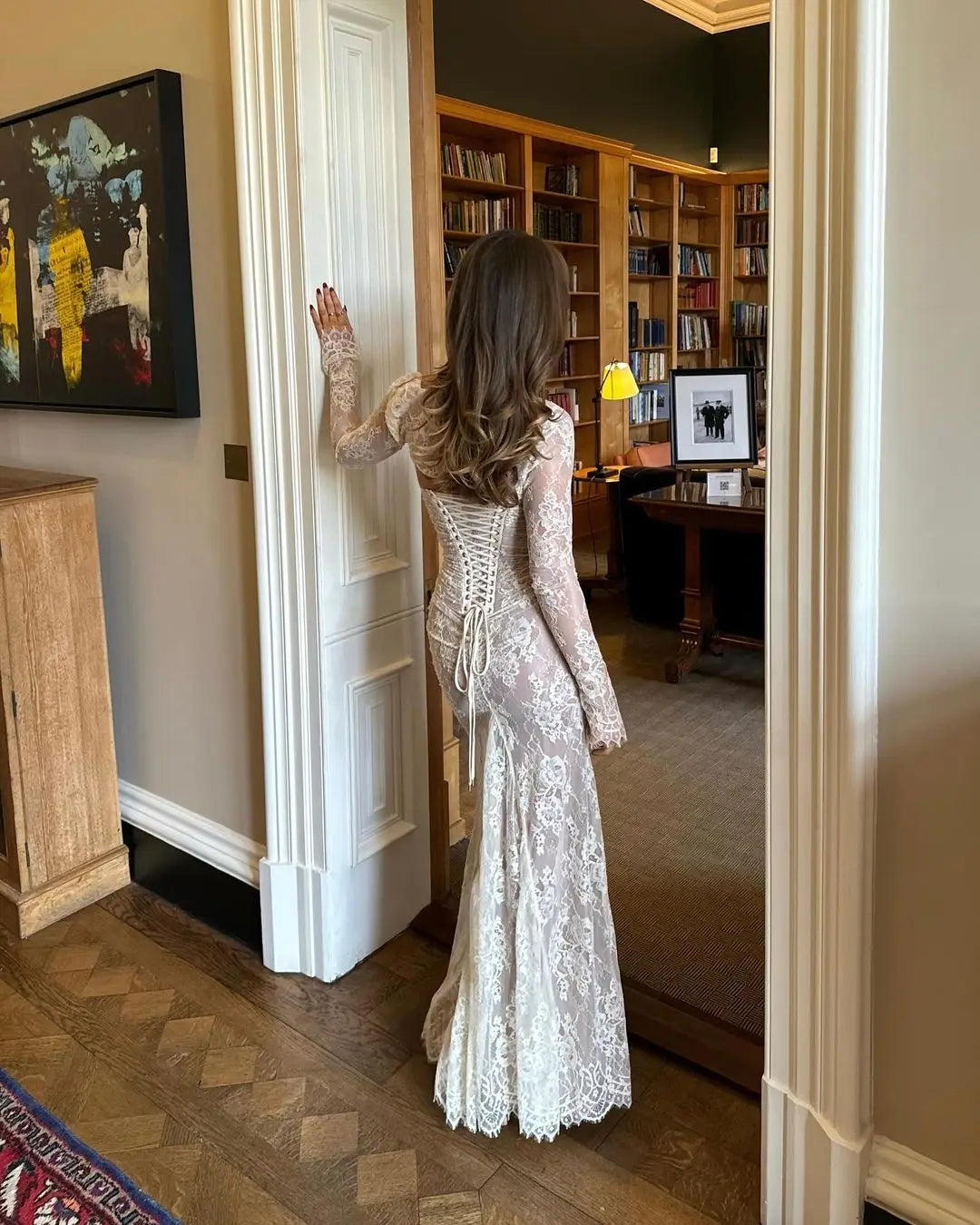 שמלת מקסי אלגנטית תחרה בשילוב עליונית שרוולי תחרה - איליה