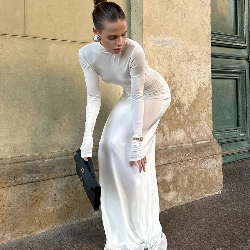 שמלת מקסי צנועה צווארון גולף - CALA