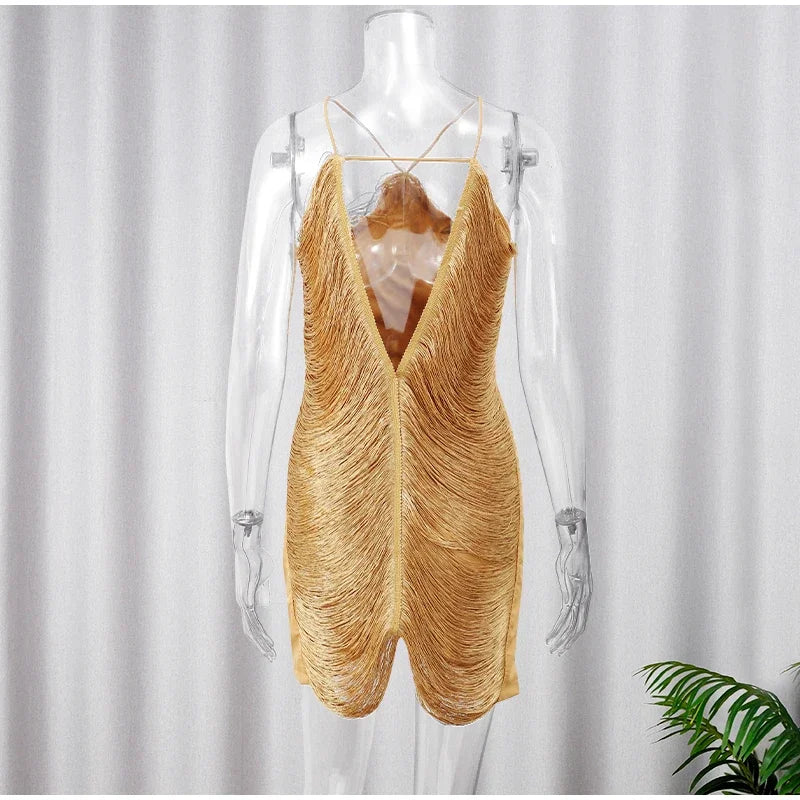 שמלת מיני חוטים מבריקים גב פתוח - Georgia